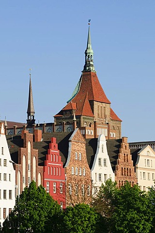 Gables of the old town and Marienkirche church, Rostock, Mecklenburg-Western Pomerania, Germany, Europe