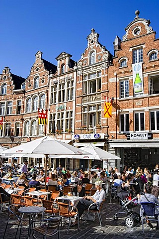 Sidewalk cafes at Oude Markt square in Leuven, Belgium, Europe