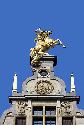 Facades of a guild house on the Grote Markt square, Antwerp, Flanders, Belgium, Europe