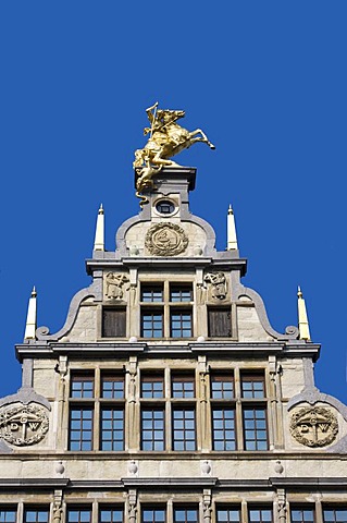 Facades of a guild house on the Grote Markt square, Antwerp, Flanders, Belgium, Europe