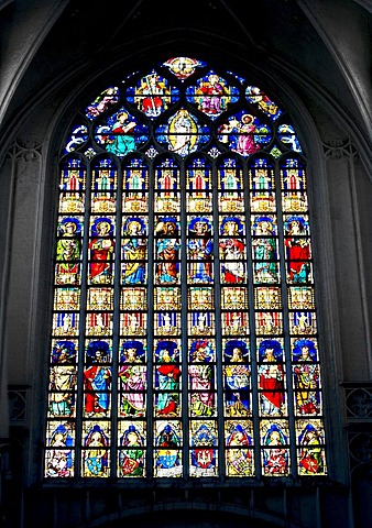 Stained-glass window of the Notre Dame Cathedral, Onze-Lieve-Vrouwekathedraal, Cathedrale Notre-Dame, Unesco World Heritage, Antwerp, Flanders, Belgium, Europe