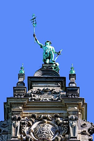 Statue of St. Georg on the city hall, Hamburg, Germany, Europe