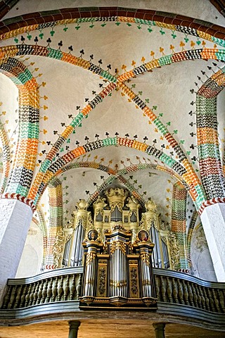 The organ loft of the Nikolai Church in Jueterbog, Flaeming, Brandenburg, Germany, Europe