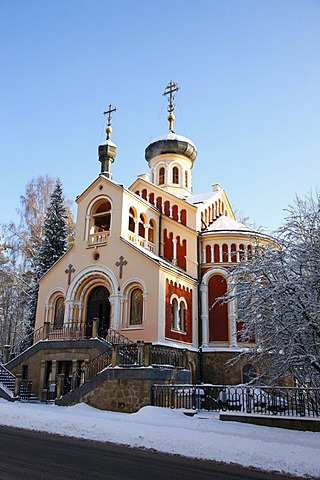 Russian-Orthodox church, wintry, wintery, Marianske Lazne, Czech Republic, Europe