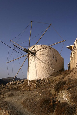 Windmill in Olympos, Karpathos island, Aegean Islands, Aegean Sea, Dodecanese, Greece, Europe