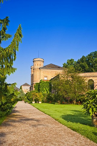 Botanical Garden with Torbogengebaeude of the orangery, castle gardens, Karlsruhe, Baden-Wuerttemberg, Germany, Europe