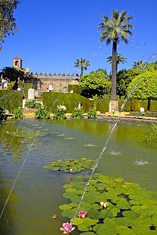 The gardens of Alcazar de los Reyes Cristianos, Alcazar of Catholic Kings, Cordoba, Andalusia, Spain, Europe