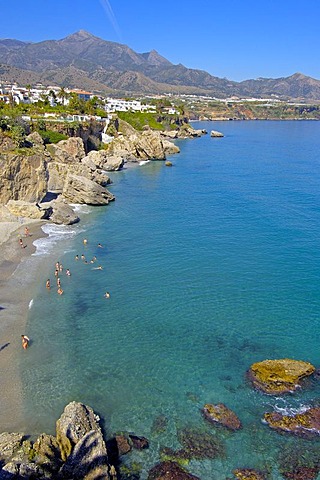 Playa Calahonda, view from Balcon de Europa, Nerja, Costa del Sol, Malaga province, Andalusia, Spain, Europe