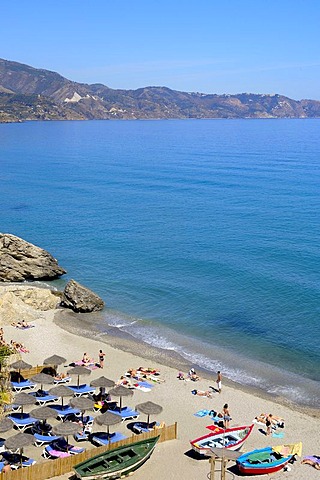 Playa de Calahonda, Calahonda Beach, view from Balcon de Europa, Balcony of Europe, Nerja, Costa del Sol, Malaga province, Andalusia, Spain, Europe