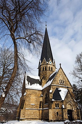 St. Petri-Kirche church in the park, winter, Thale, Harz, Saxony-Anhalt, Germany, Europe