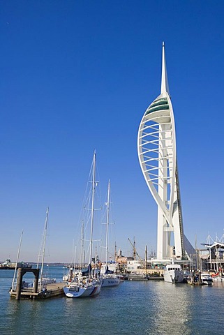 The Spinnaker Tower and Gunwharf marina, Gunwharf Quays, Portsmouth, Hampshire, England, United Kingdom, Europe