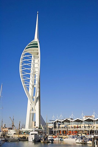 The Spinnaker Tower and Gunwharf marina, Gunwharf Quays, Portsmouth, Hampshire, England, United Kingdom, Europe