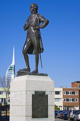 The Nelson Memorial with Spinnaker Tower at back, Old Portsmouth, Hampshire, England