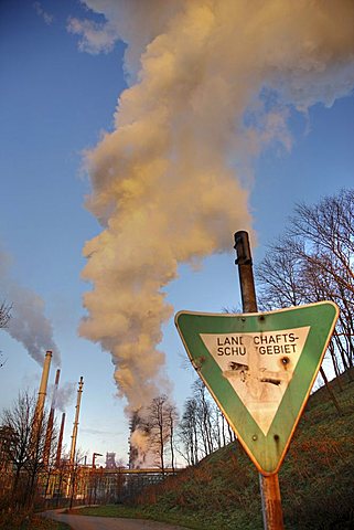 Smoke from smoke stacks, ThyssenKrupp Steelworks, Duisburg, North Rhine-Westphalia, Germany, Europe