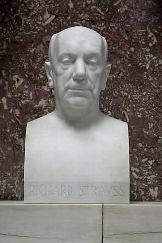 Bust of Richard Strauss, Walhalla temple, Donaustauf, Bavaria, Germany, Europe