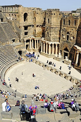 Auditorium, Roman theater with black basalt stones in Bosra, Syria, Asia