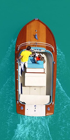 Classic motor boat from above