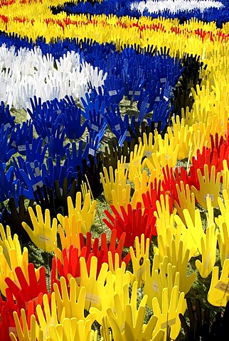 Show of hands, symbol for Australia's black and white reconciliation, Australia Day, Perth, Western Australia, Australia