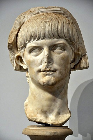 Ancient marble bust of the young Roman emperor Nero, Museo Palatino, Palatino, Rome, Lazio, Italy, Europe