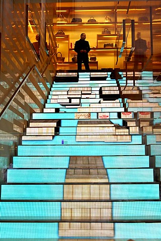 Video effect on the steps in fashion store and jeweller's Louis Vuitton, Via dei Condotti, Rome, Lazio, Italy, Europe