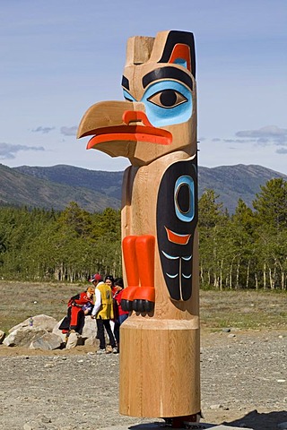 Totem Pole at Carcross, Tagish Fist Nation community center, Tlingit, Athapaskan, Indians, Carcross, Yukon Territory, Canada