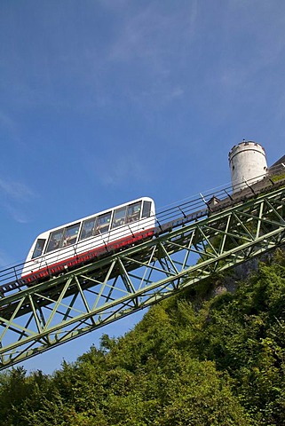 Festungsbahn funicular and the Festung Hohensalzburg fortress, cable car, Salzburg, Austria, Europe