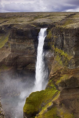 Haifoss waterfall, 120-meter-high waterfall, Hekla, Iceland, Europe