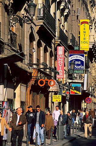 People in the Carrera de San Jeronimo street near Puerta del Sol, Madrid, Spain, Europe