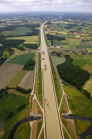 Aerial photo, canal work Dortmund-Ems Canal, Olfen, Ruhrgebiet region, North Rhine-Westphalia, Germany, Europe