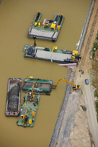 Aerial photo, canal work Dortmund-Ems Canal, Olfen, Ruhrgebiet region, North Rhine-Westphalia, Germany, Europe