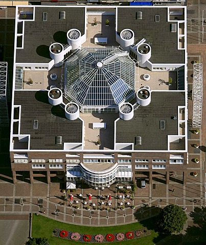 Aerial view, so-called beer crate, city council, municipality, city hall, Dortmund, Ruhrgebiet region, North Rhine-Westphalia, Germany, Europe