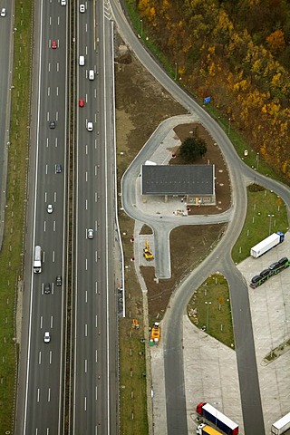 Aerial photo, Rhyner motorway restaurant, Hamm, Ruhr Area, North Rhine-Westphalia, Germany, Europe