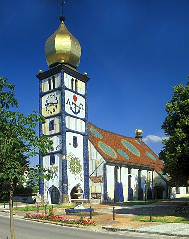 Parish church Saint Barbara, 1987-1988, by Friedensreich Hundertwasser, Baernbach, Styria, Austria, Europe