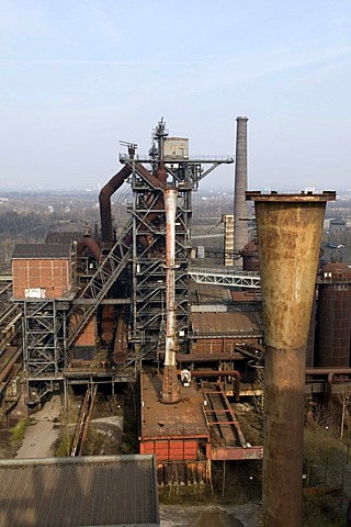 Blast furnace of a former steel plant in the Landschaftspark Duisburg Nord landscape park, Ruhrgebiet area, North Rhine-Westphalia, Germany, Europe