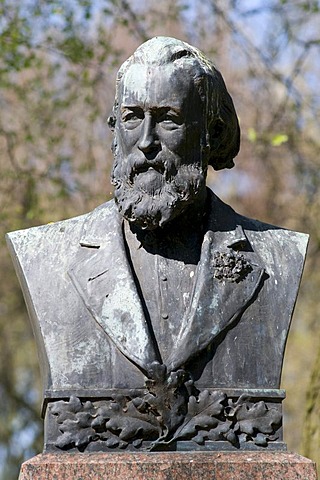 Bust of Theodor Storm in the palace gardens, Husum, North Friesland, Schleswig-Holstein, Germany, Europe