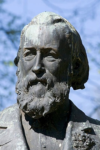 Bust of Theodor Storm in the palace gardens, Husum, North Friesland, Schleswig-Holstein, Germany, Europe