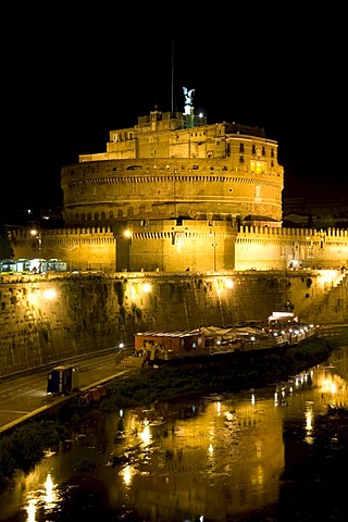 Mausoleum of Hadrian, Castel Sant'Angelo on the Tiber river, night, Rome, Italy, Europe