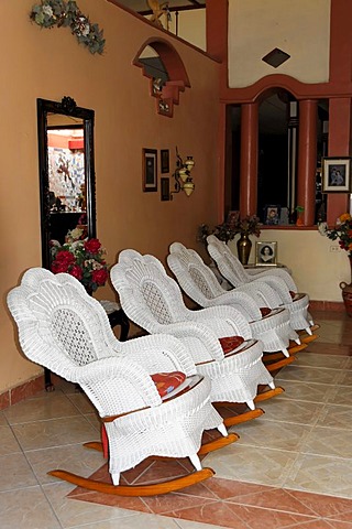 Rocking chairs in the entrance hall of a hotel, Granada, Nicaragua, Central America