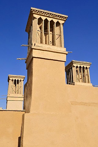 Adobe windtower in the historic town of Yazd, UNESCO World Heritage Site, Iran, Persia, Asia