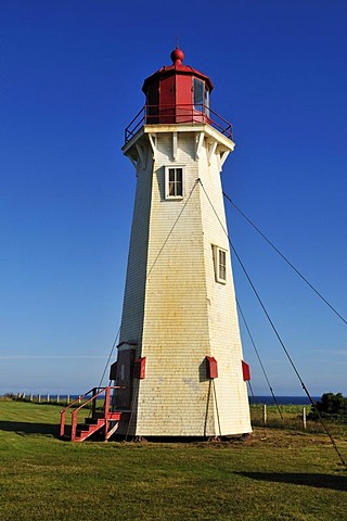 Lighthouse of Bassin at Cap du Sud, Ile du Havre Aubert, Iles de la Madeleine, Magdalen Islands, Quebec Maritime, Canada, North America