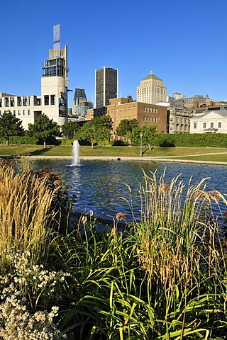 Vieux Port, waterfront park with Pointe a Calliere Museum, Montreal, Quebec, Canada, North America