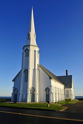 Historic wooden Church of La Verniere, L'Etang du Nord, Ile du Cap aux Meules, Iles de la Madeleine, Magdalen Islands, Quebec Maritime, Canada, North America