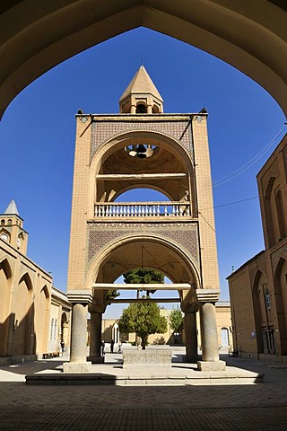 Belltower of the historic Armenian orthodox Vank Cathedral, Isfahan, Esfahan, Iran, Persia, Asia