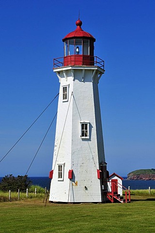 Lighthouse of Bassin at Cap du Sud, Ile du Havre Aubert, Iles de la Madeleine, Magdalen Islands, Quebec Maritime, Canada, North America