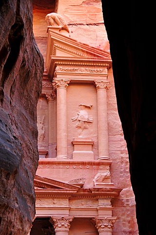 Facade of the treasury, Khazne Faraun, in the Nabataean city Petra, Unesco World Heritage Site, near Wadi Musa, Jordan, Middle East, Orient