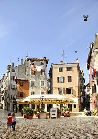 Square in the historic town centre of Rovinj, Croatia, Europe