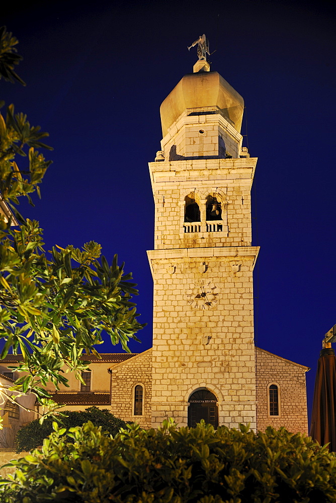 St. Mary's Cathedral at night in the city of Krk, Croatia, Europe