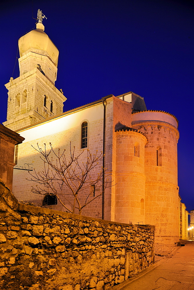 St. Mary's Cathedral at night in the city of Krk, Croatia, Europe