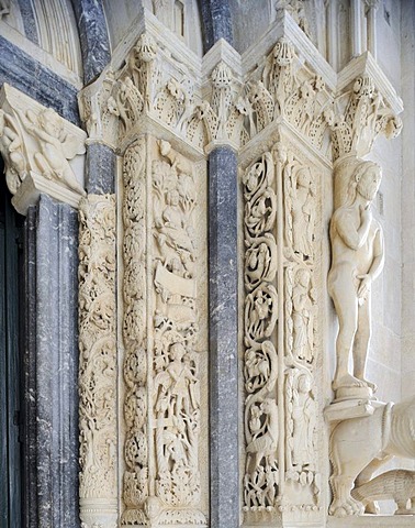 Detail of the Romanesque portal of the Cathedral of St. Lawrence in Trogir, Croatia, Europe