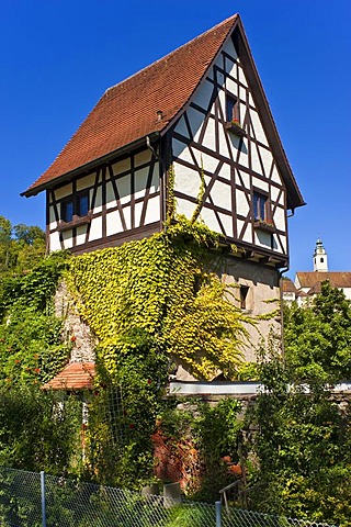 Gaistor gate with Stiftskirche Heilig Kreuz collegiate church, Horb am Neckar, Black Forest, Baden-Wuerttemberg, Germany, Europe